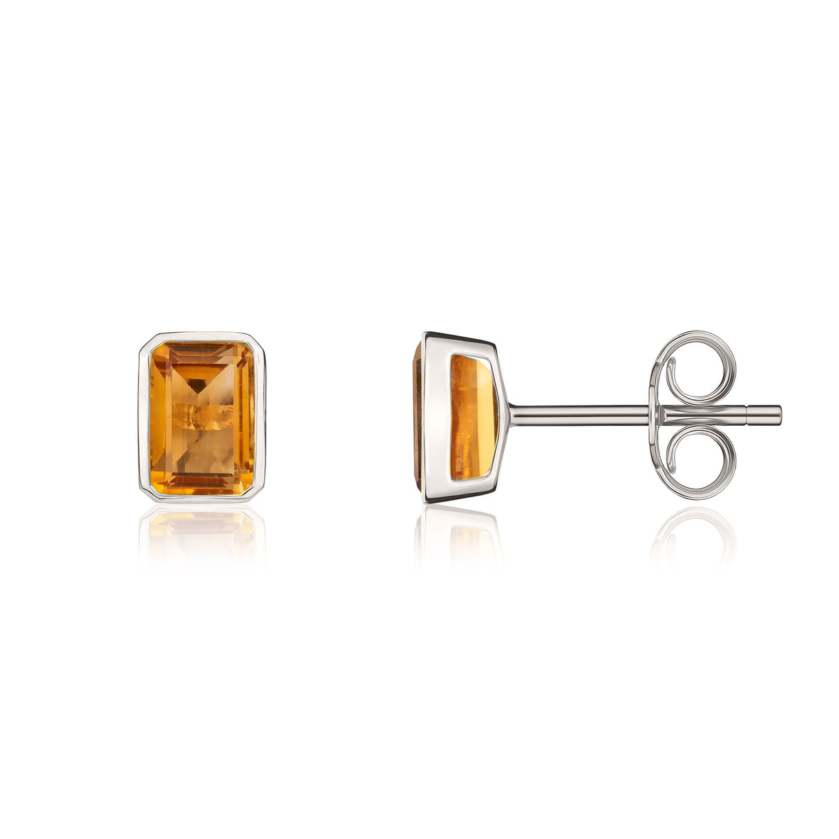 9WG 7X5 OCTAGONAL CITRINE RUBOVER STUD EARRINGS