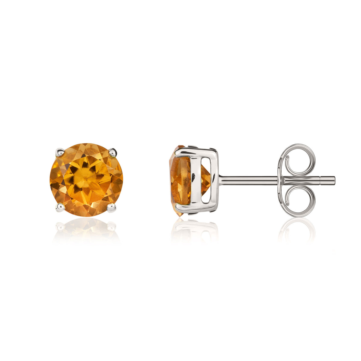 9CT WG 7MM ROUND CITRINE CLAW SET EARRINGS