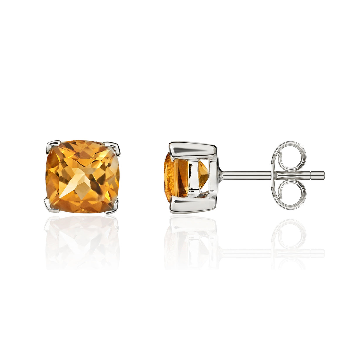 9CT WG 6MM CUSHION CITRINE CLAW SET EARRINGS