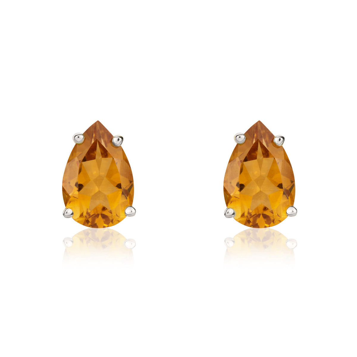9CT WG 9X6 PEARSHAPE CITRINE 4 CLAW EARRINGS