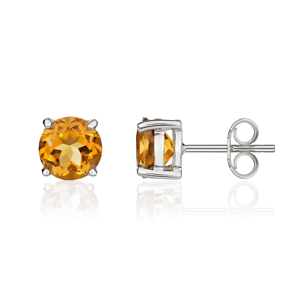 9CT WG 6MM ROUND CITRINE 4 CLAW EARRINGS