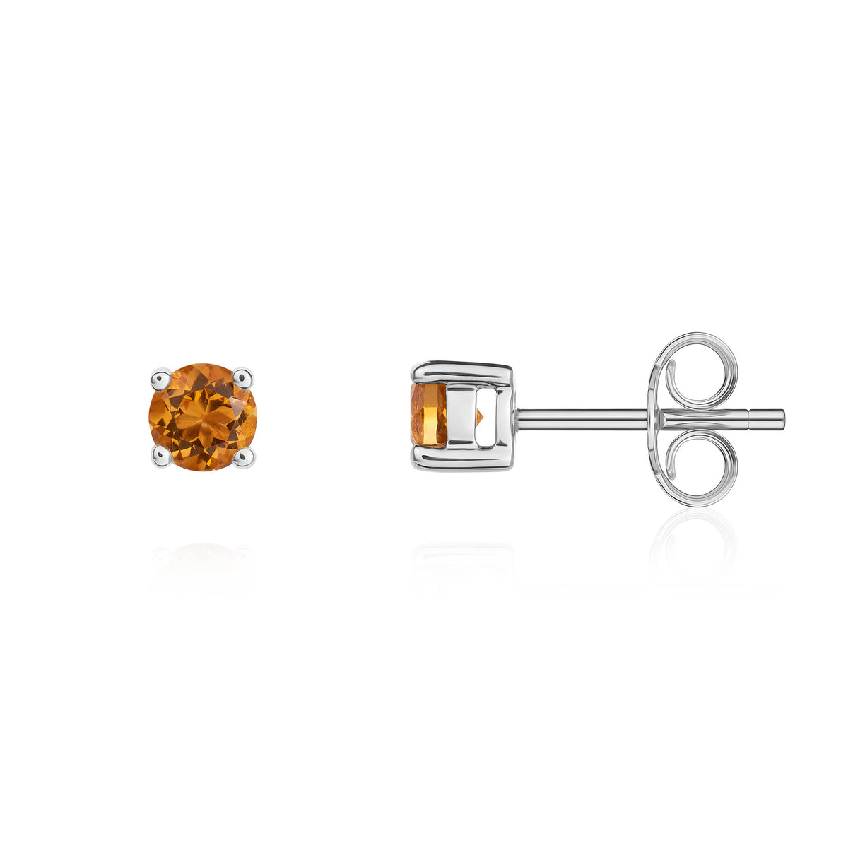 9CT WG 4MM ROUND CITRINE 4 CLAW EARRINGS