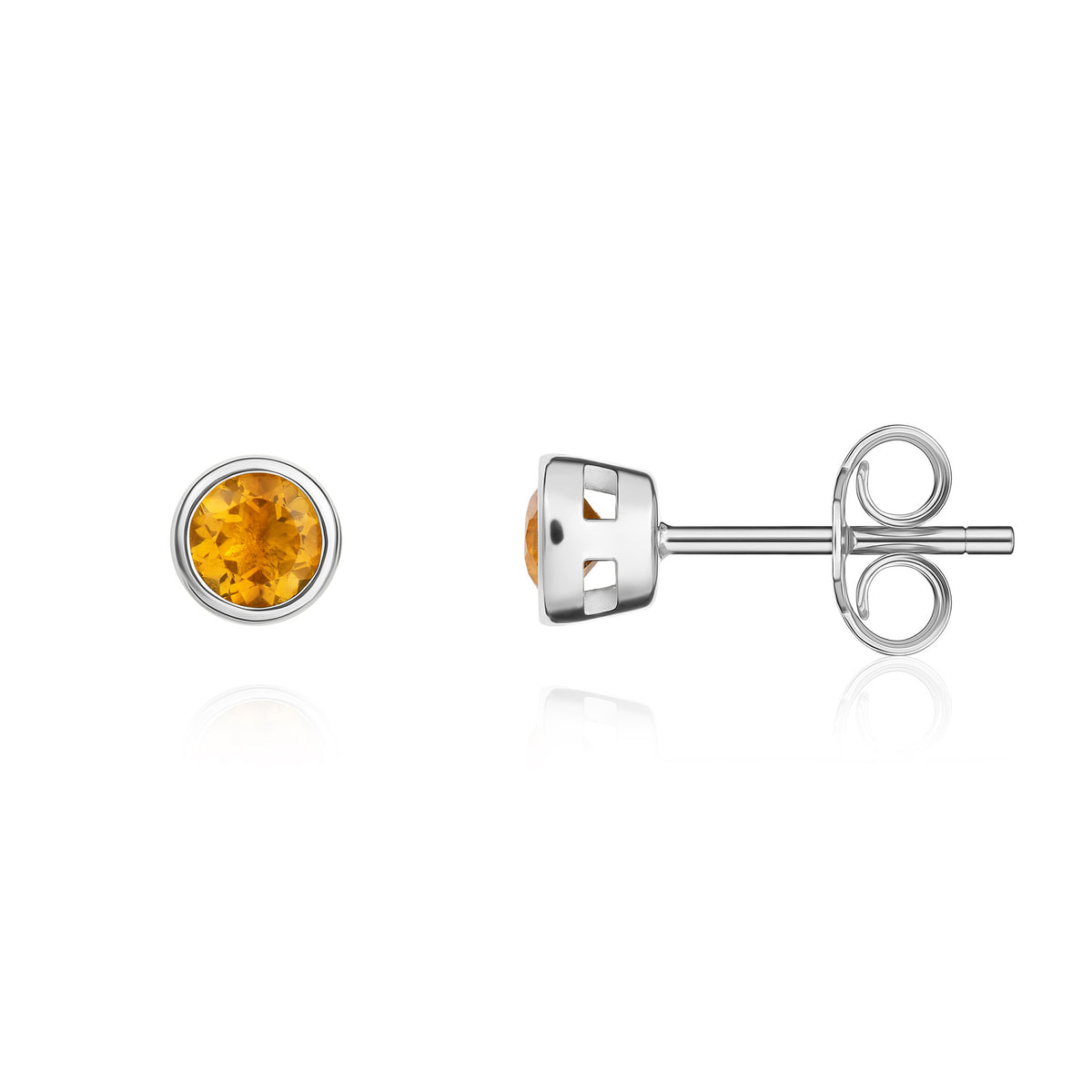 9CT WG 3MM ROUND CITRINE RUBOVER STUD EARRINGS