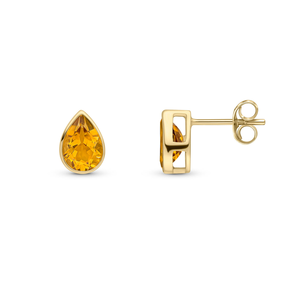 9CT YG 7X5 PEARSHAPE CITRINE RUBOVER SET EARRINGS