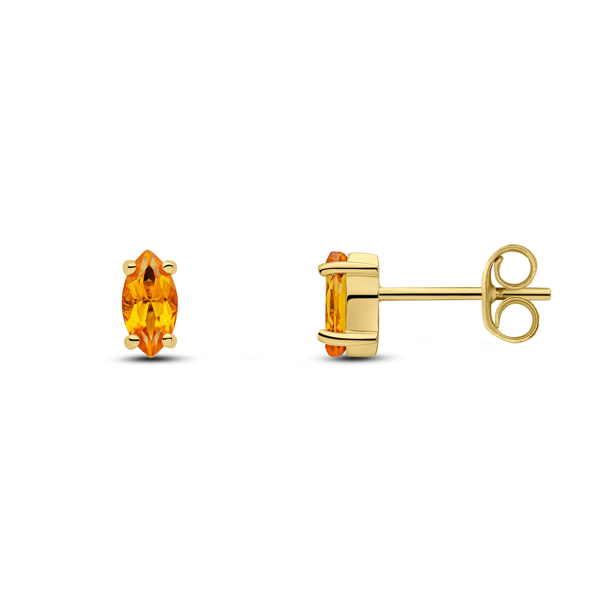 9CT YG 6X3MM MARQUISE CITRINE CLAW EARRINGS