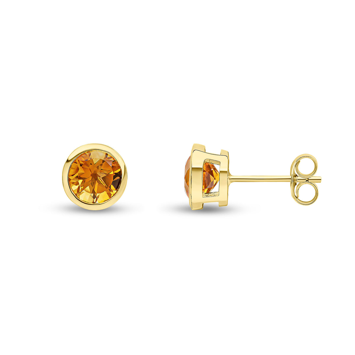 9CT YG 6MM ROUND CITRINE RUBOVER EARRINGS