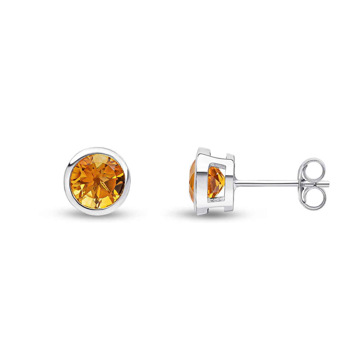 9CT WG 6MM ROUND CITRINE RUBOVER EARRINGS