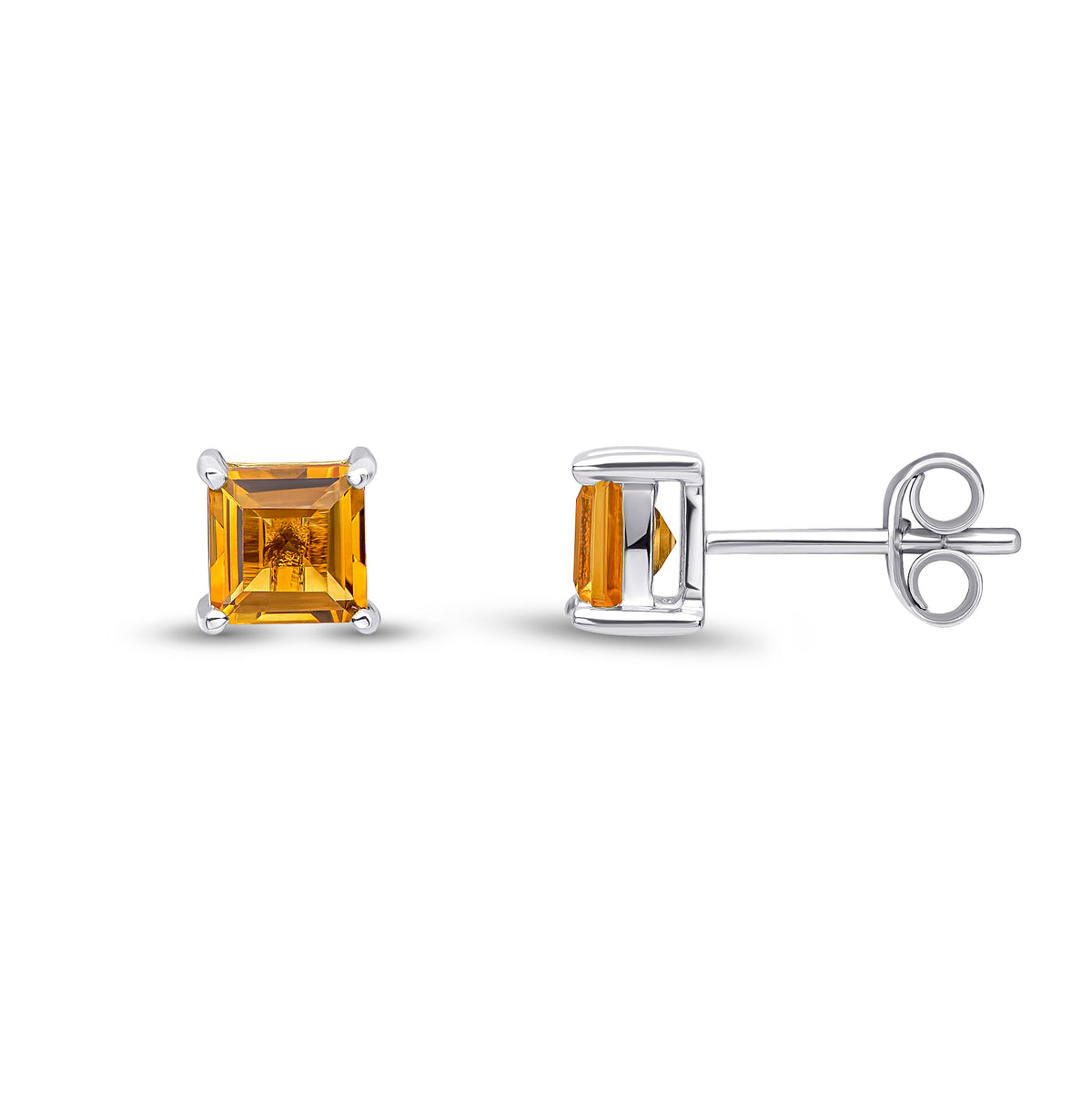 9CT WG 5MM SQUARE CITRINE CLAW SET EARRINGS