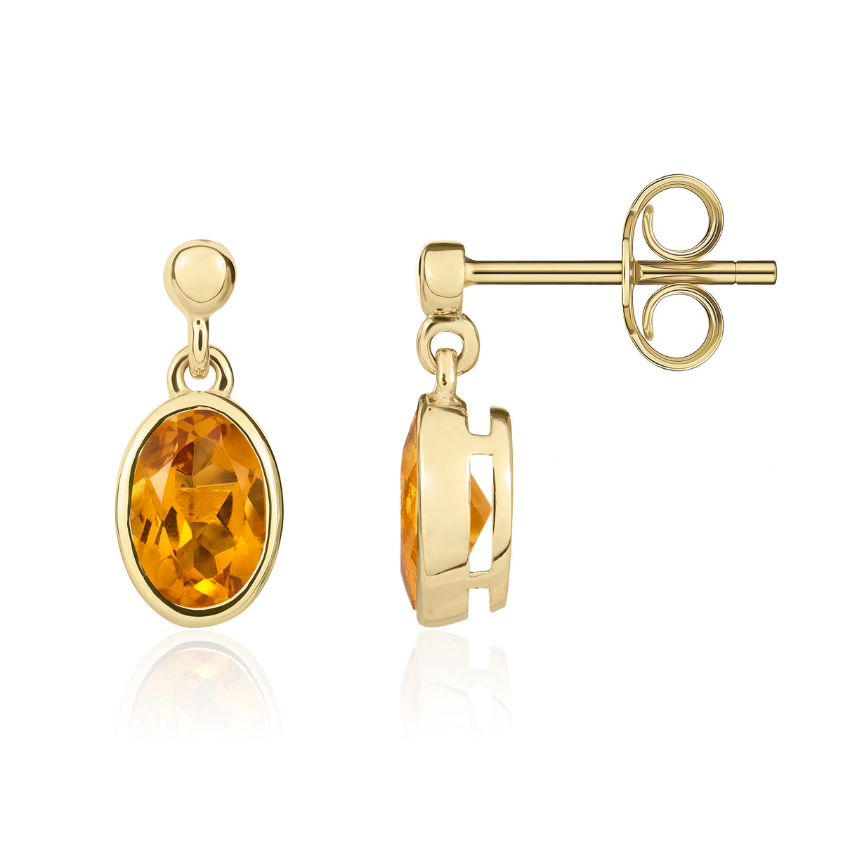 9CT YG 7X5MM OVAL CITRINE RUBOVER DROP EARRINGS WITH BEAD TOP