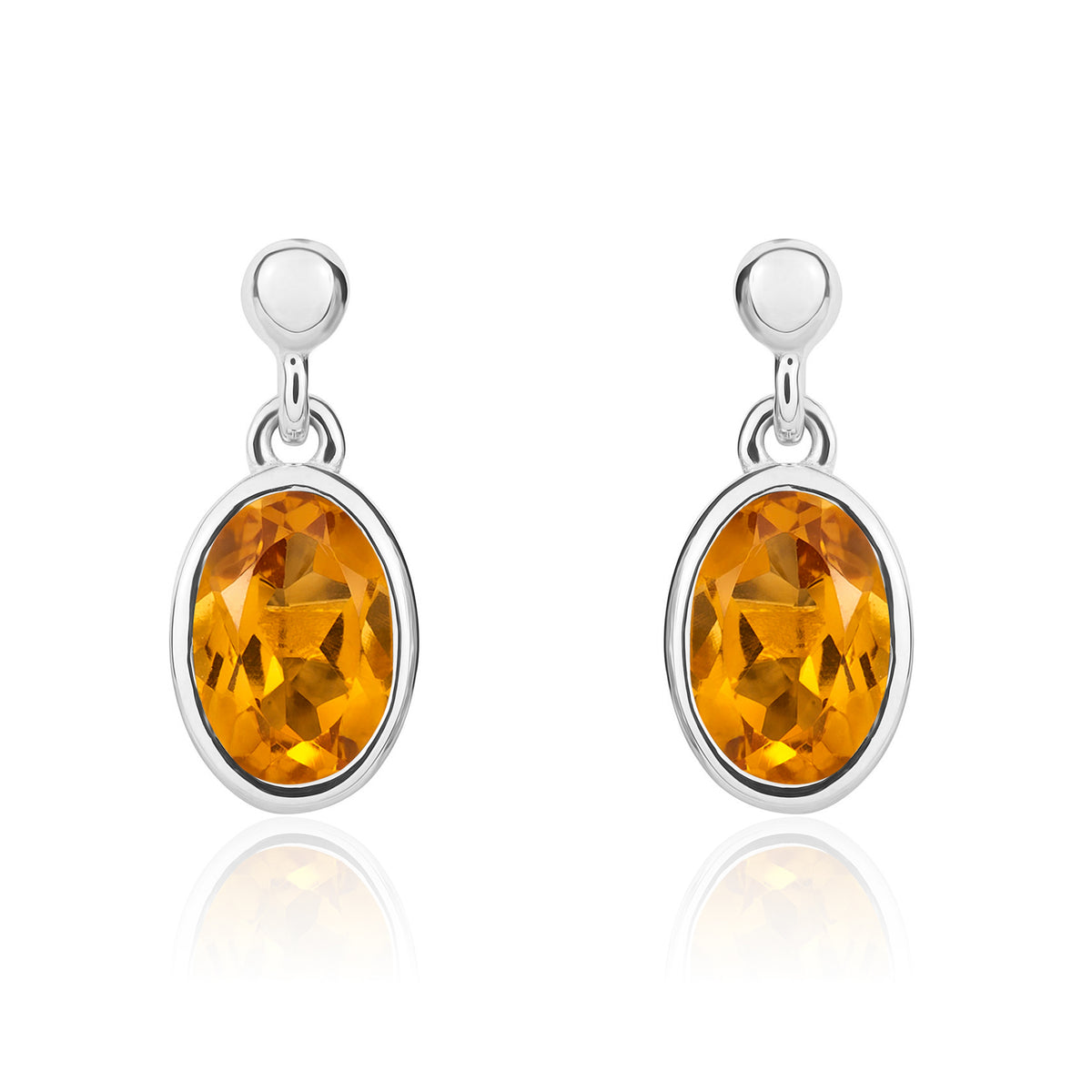 9CT WG 7X5MM OVAL CITRINE RUBOVER DROP EARRINGS WITH BEAD TOP