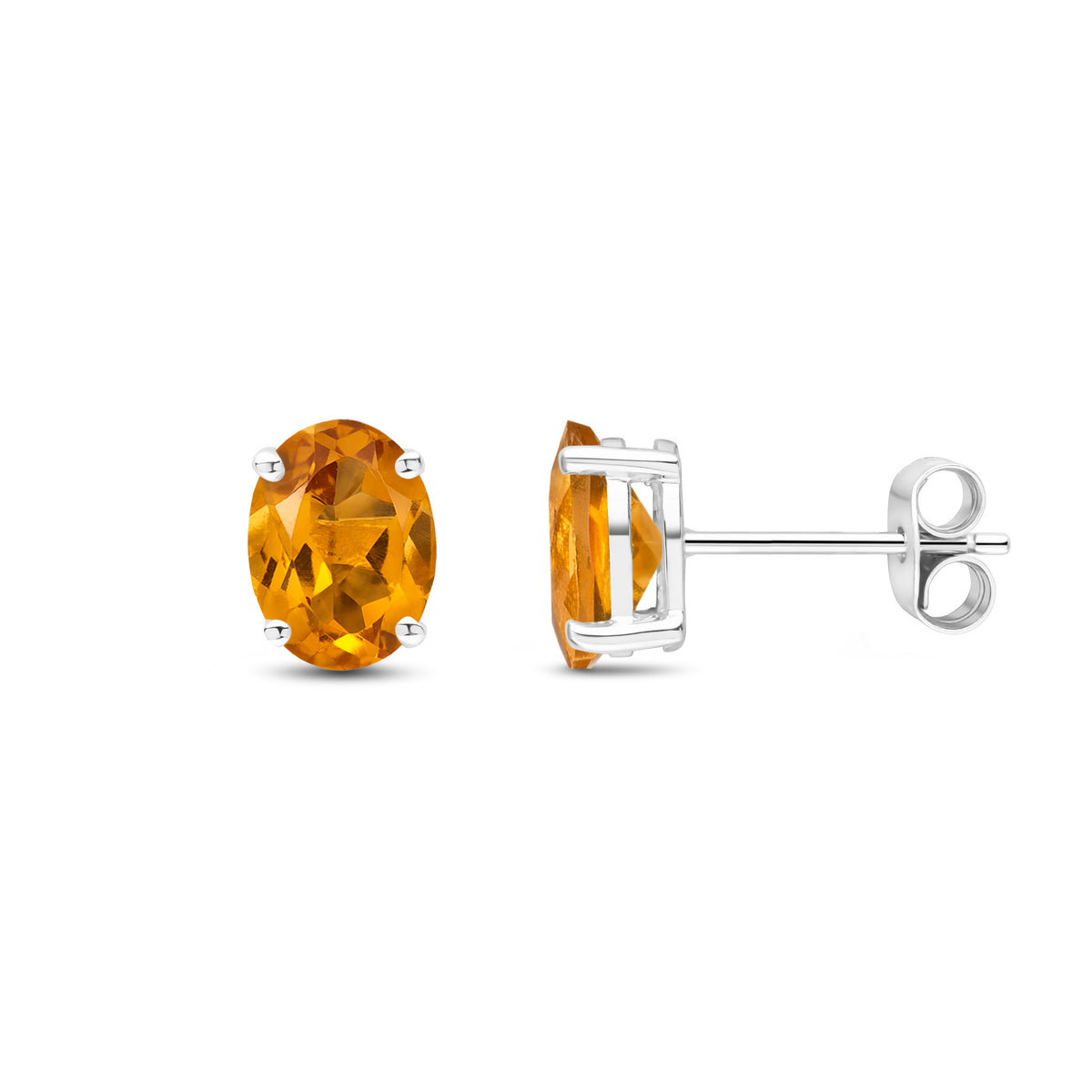 9CT WG 8X6 OVAL CITRINE CLAW SET EARRINGS