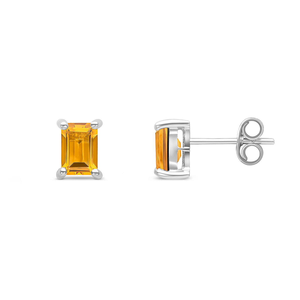 9CT WG 6X4 OCTAGON CITRINE CLAW SET EARRINGS