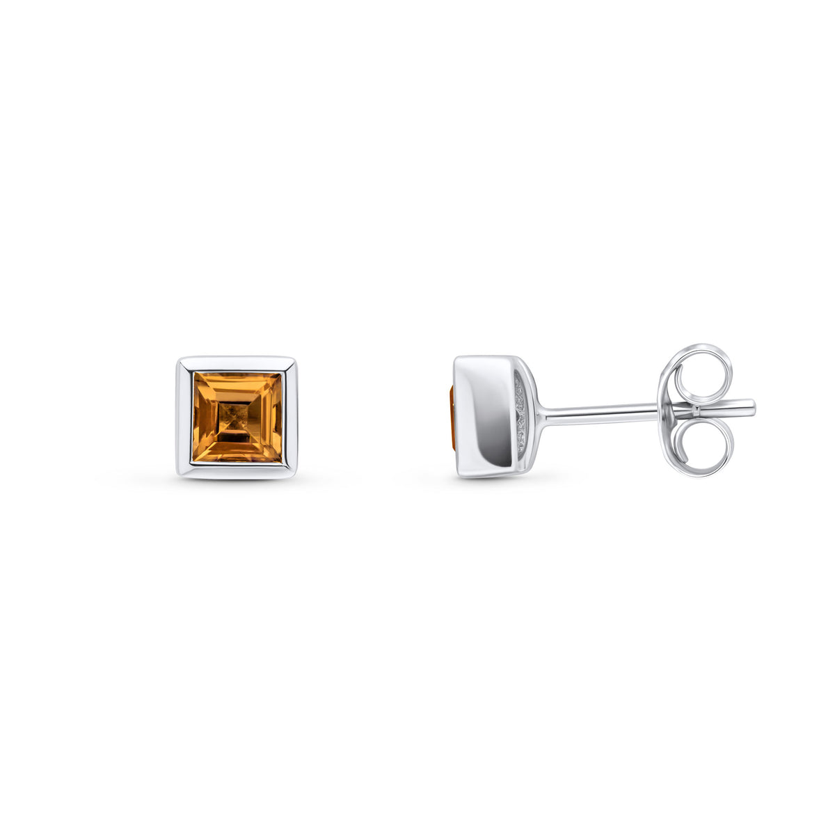 9CT WG 4MM SQUARE CITRINE RUBOVER SET EARRINGS