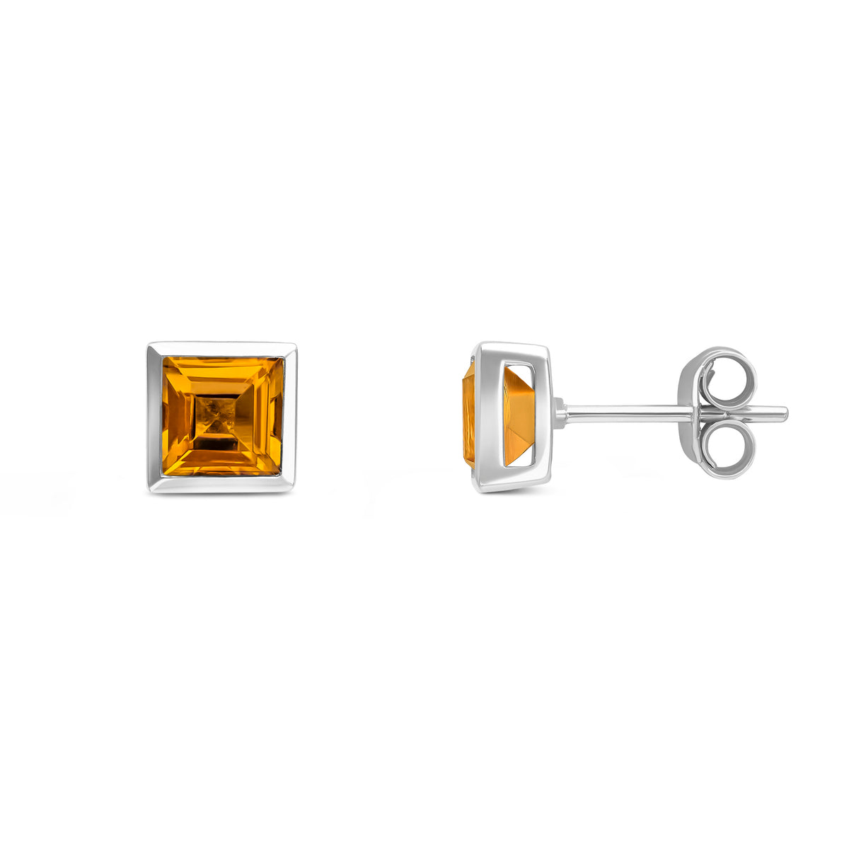 9CT WG 5MM SQUARE CITRINE RUBOVER SET EARRINGS