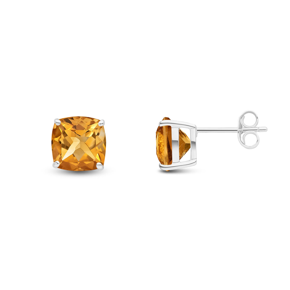 9CT WG 8MM CUSHION CITRINE CLAW SET EARRINGS