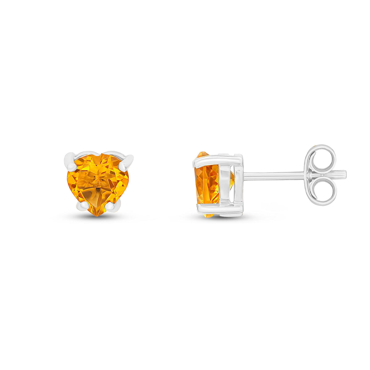 9CT WG 6MM HEARTSHAPE CITRINE CLAW SET EARRINGS