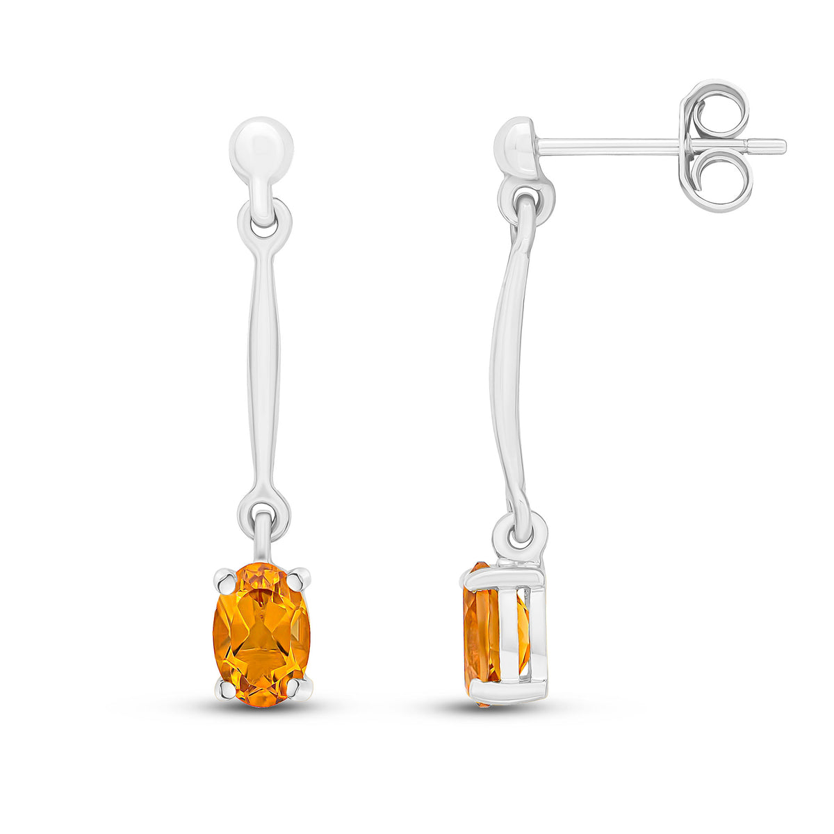 9CT WG CLAW SET 6X4MM OVAL CITRINE AND BAR DROP EARRINGS