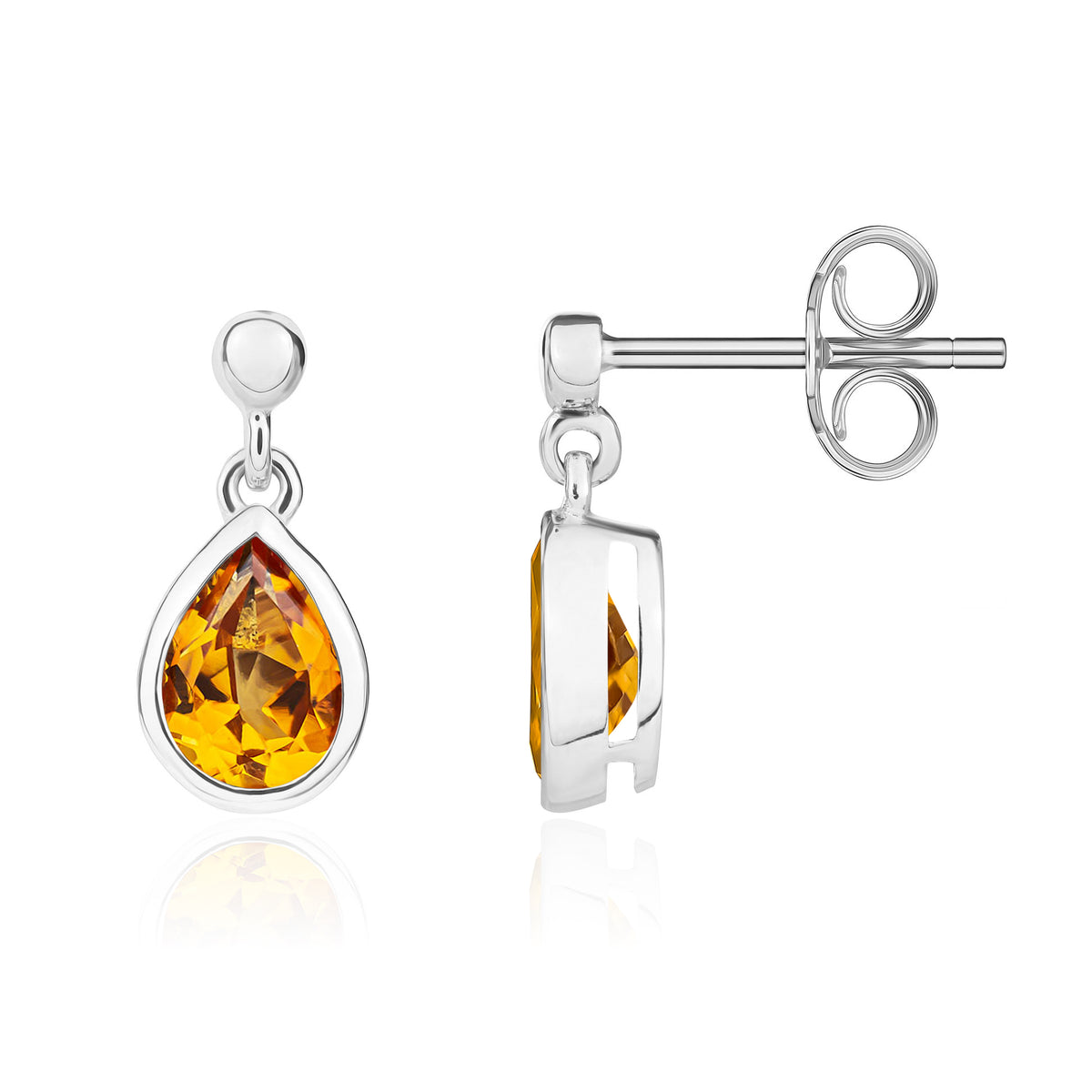 9CT WG 7X5 PEARSHAPE CITRINE RUBOVER DROP EARRINGS WITH BEAD STUD TOP