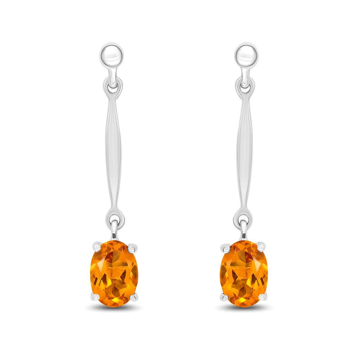 9CT WG 7X5MM OVAL CITRINE AND BAR DROP EARRINGS WITH BEAD TOP