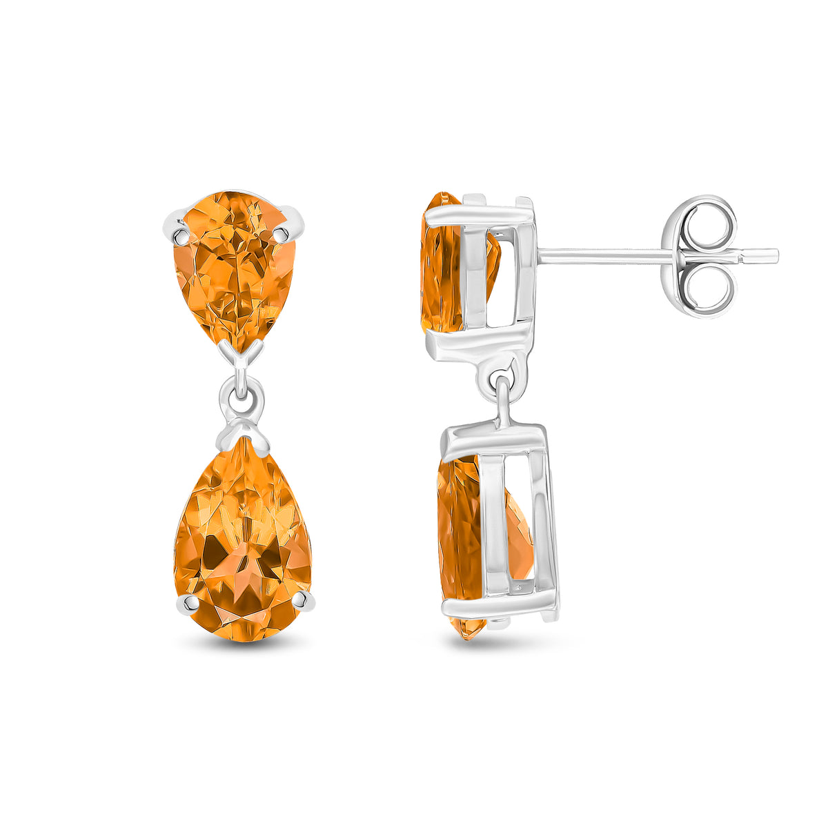 9CT WG PEARSHAPE CITRINE 2ST CLAW SET DROP EARRINGS
