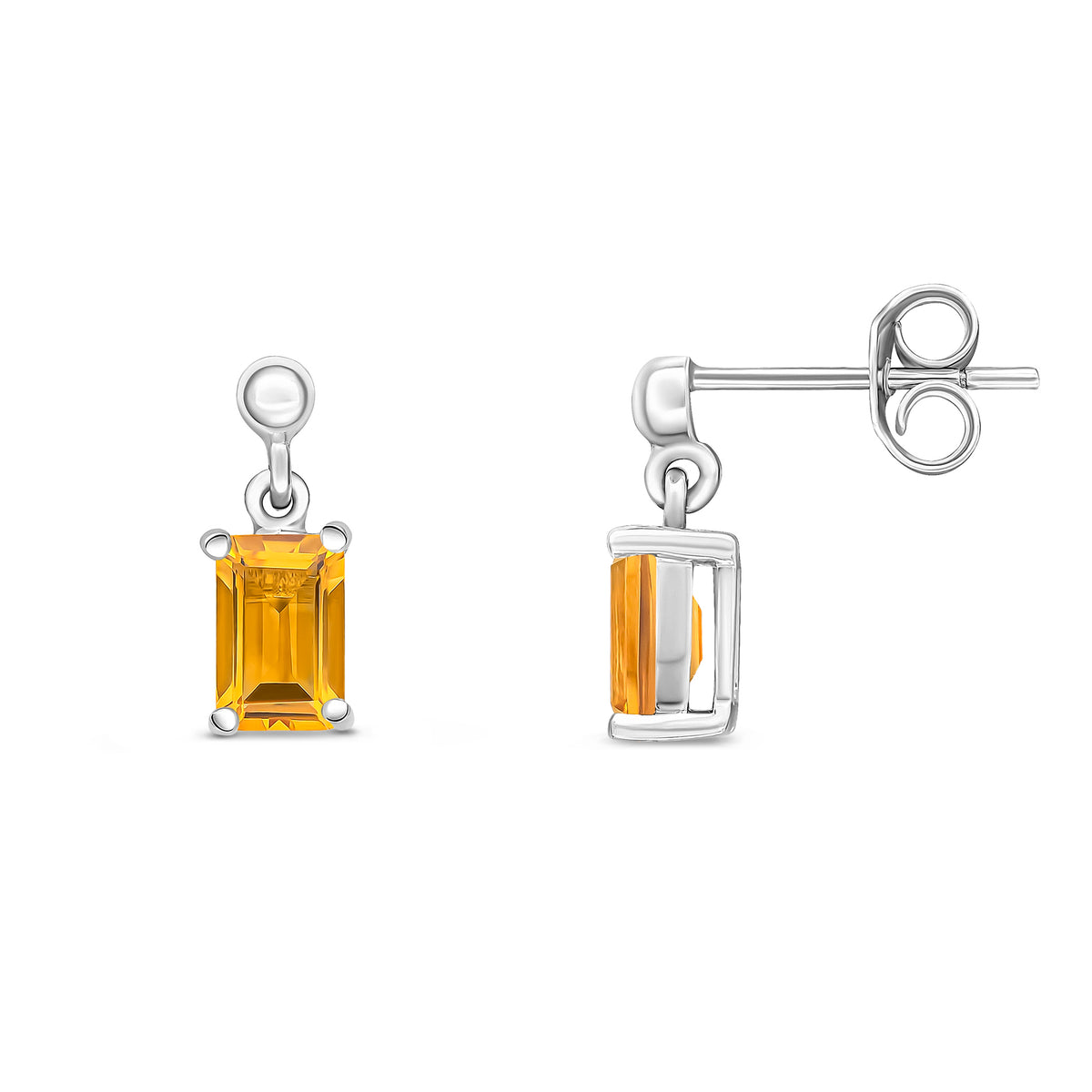 9CT WG 6X4 OCTAGON CITRINE CLAW SET DROP EARRINGS WITH BEAD TOP