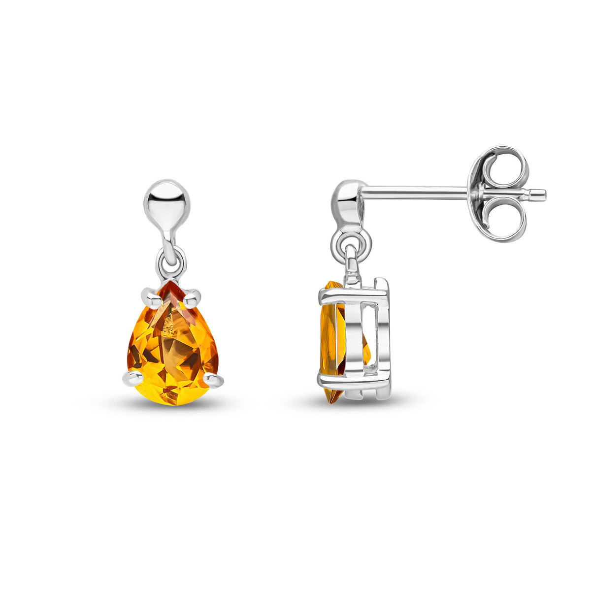 9CT WG 7X5 PEARSHAPE CITRINE CLAW SET DROP EARRINGS WITH BEAD TOP
