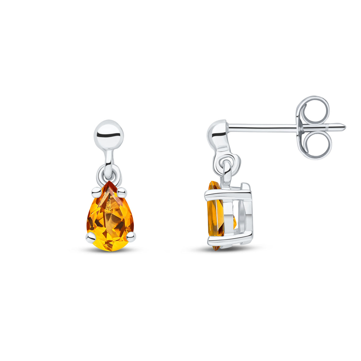 9CT WG 6X4 PEARSHAPE CITRINE CLAW SET DROP EARRINGS WITH BEAD STUD TOP