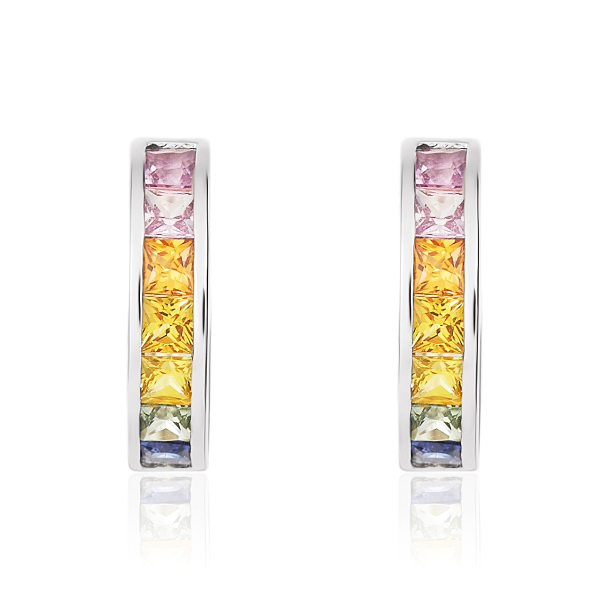 9CT WG SQUARE MULTI-SAPPHIRE CHANNEL SET HUGGY EARRINGS