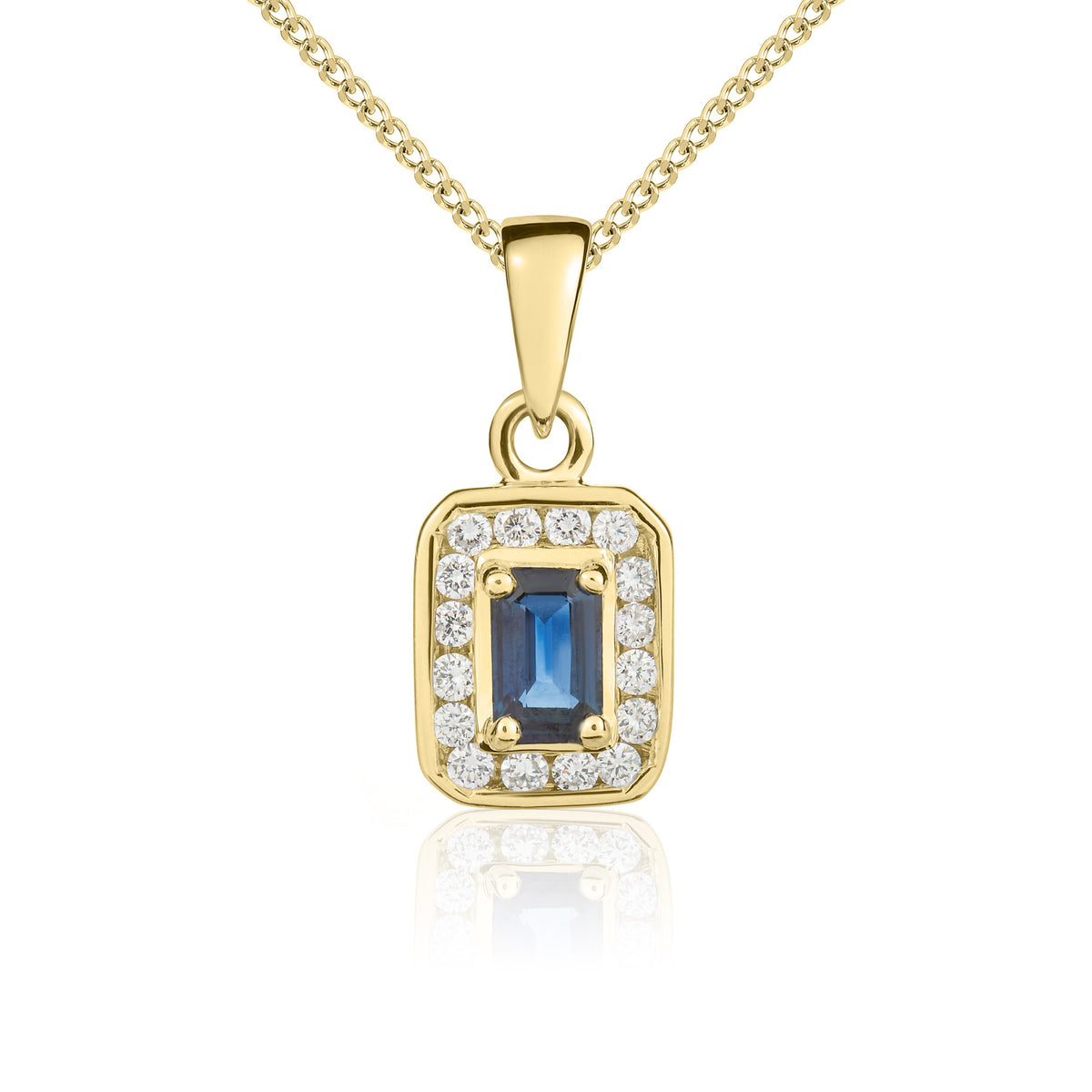 9CT YG 5X3 OCTAGON SAPPHIRE & DIAMOND CLUSTER PENDANT