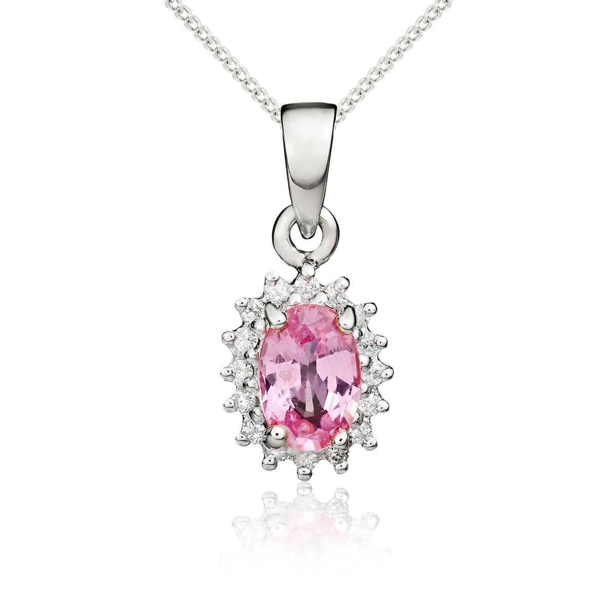 9WG.OVAL PINK SAPPHIRE & DIAMOND CLAW CLUSTER PENDANT  * STONES UNAVAILABLE SO CANNOT ORDER *