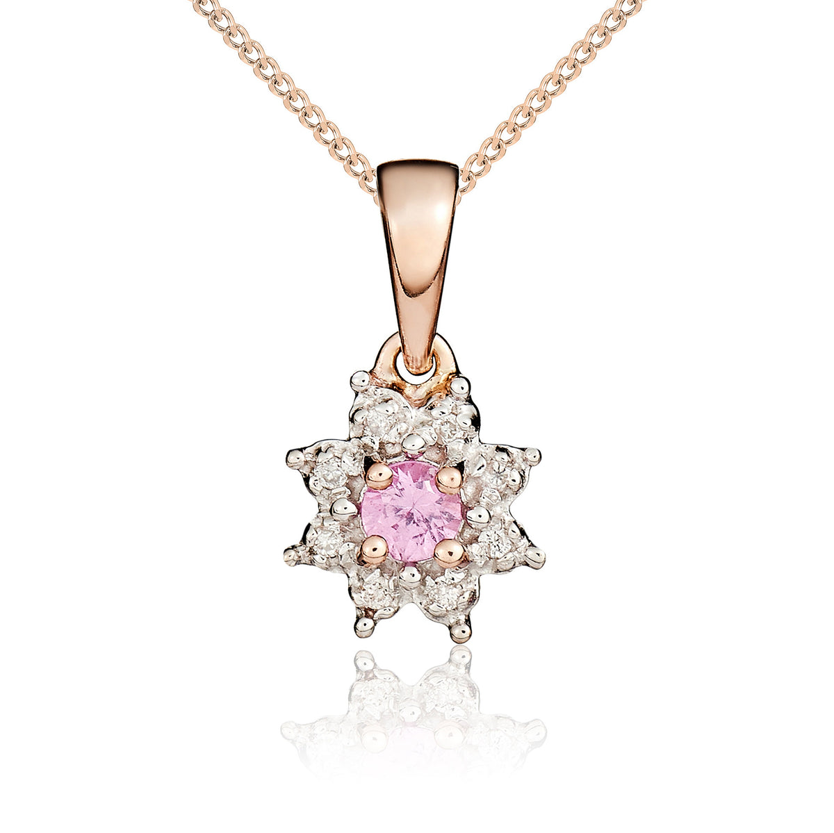 9RG ROUND PINK SAP & DIA CLUS CLAW PENDANT