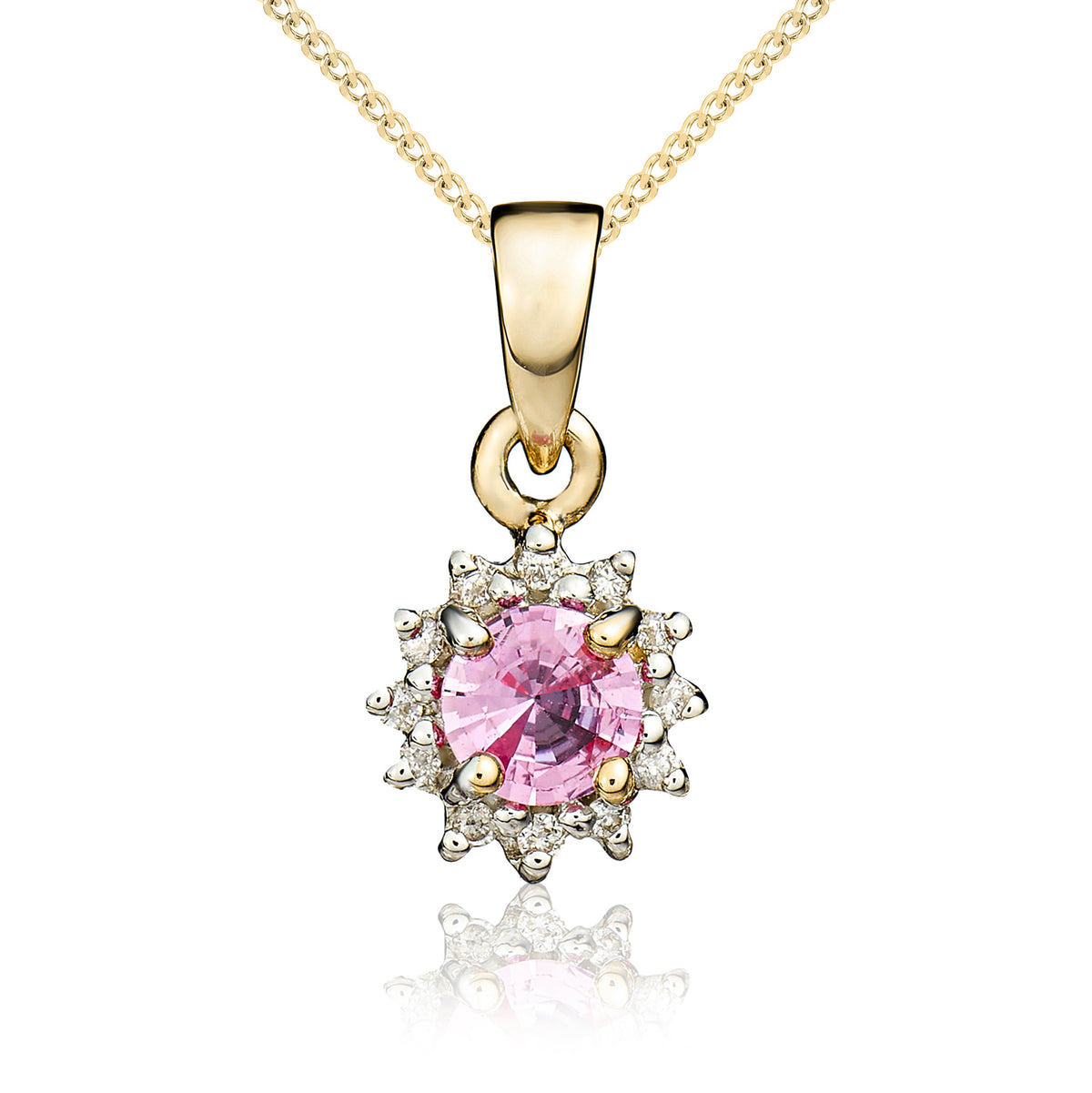 9YG ROUND 4MM PINK SAPPHIRE & DIAMOND CLUSTER CLAW PENDANT  * STONES UNAVAILABLE SO CANNOT ORDER *