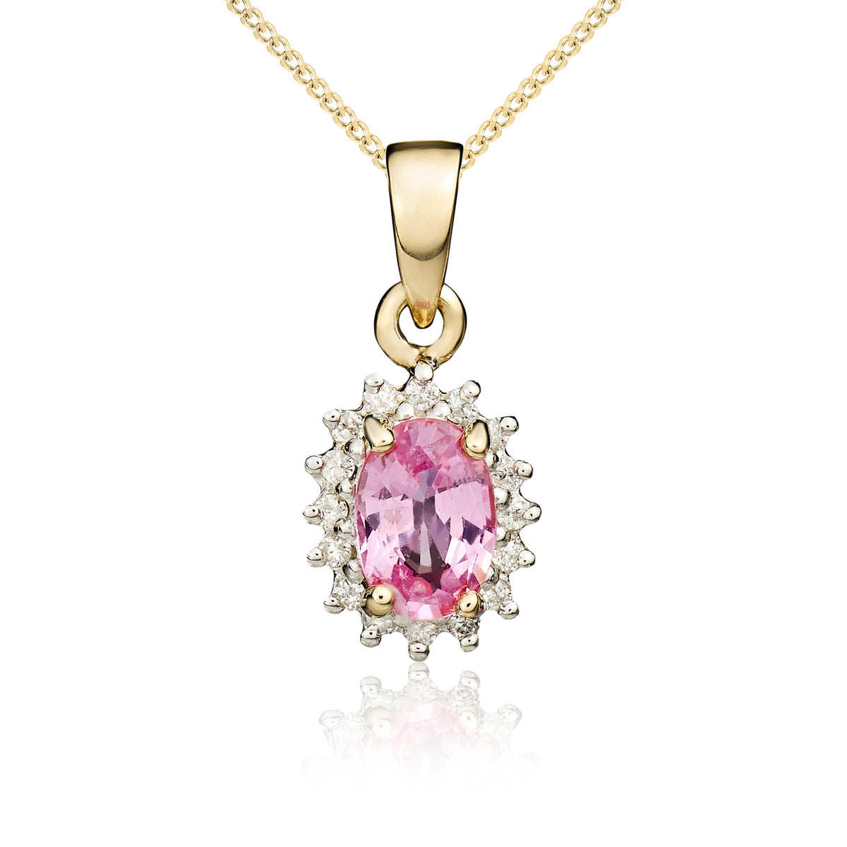 9YG OVAL PINK SAPPHIRE & DIAMOND CLUSTER CLAW PENDANT   * STONES UNAVAILABLE SO CANNOT ORDER *