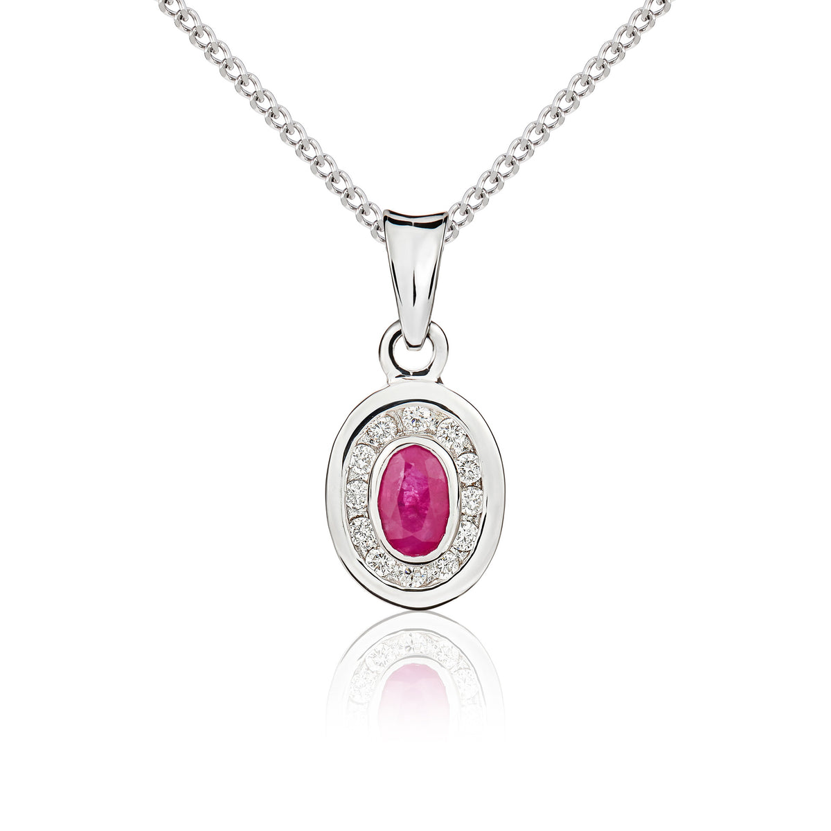 9WG OVAL RUBY & DIAMOND CLUSTER PENDANT