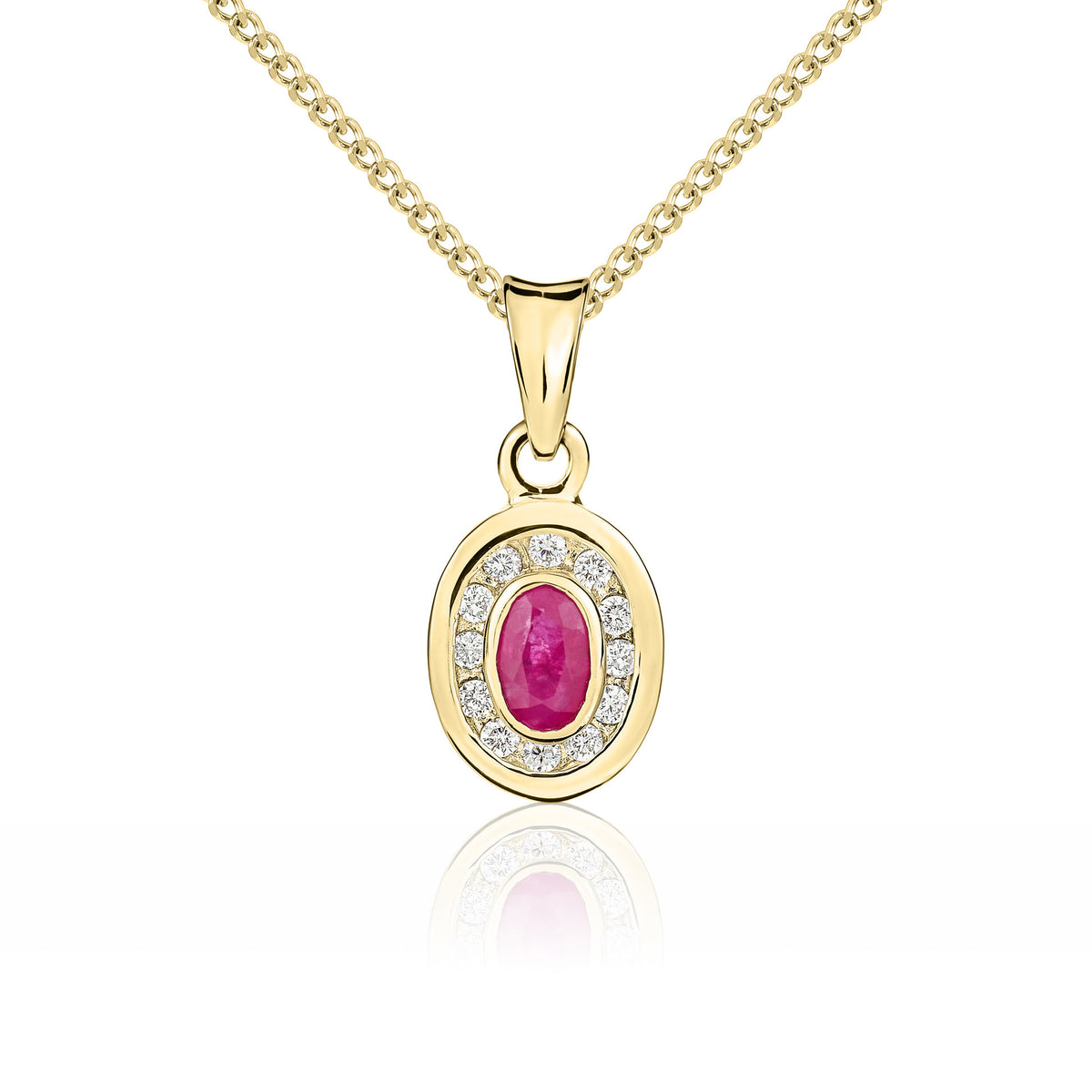 9YG OVAL RUBY & DIAMOND RUBOVER CLUSTER PENDANT