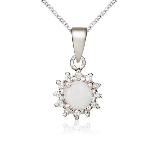 9WG ROUND 4MM OPAL & DIAMOND CLAW CLUSTER PENDANT