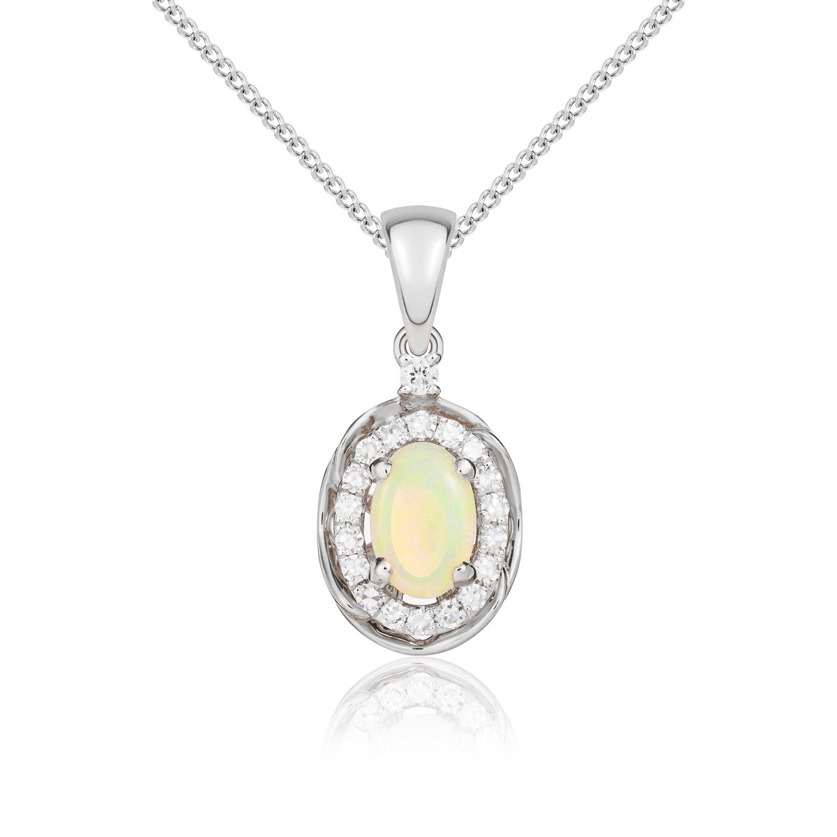 9WG 6X4MM OVAL OPAL & DIAMOND HALO CLAW CLUSTER PENDANT