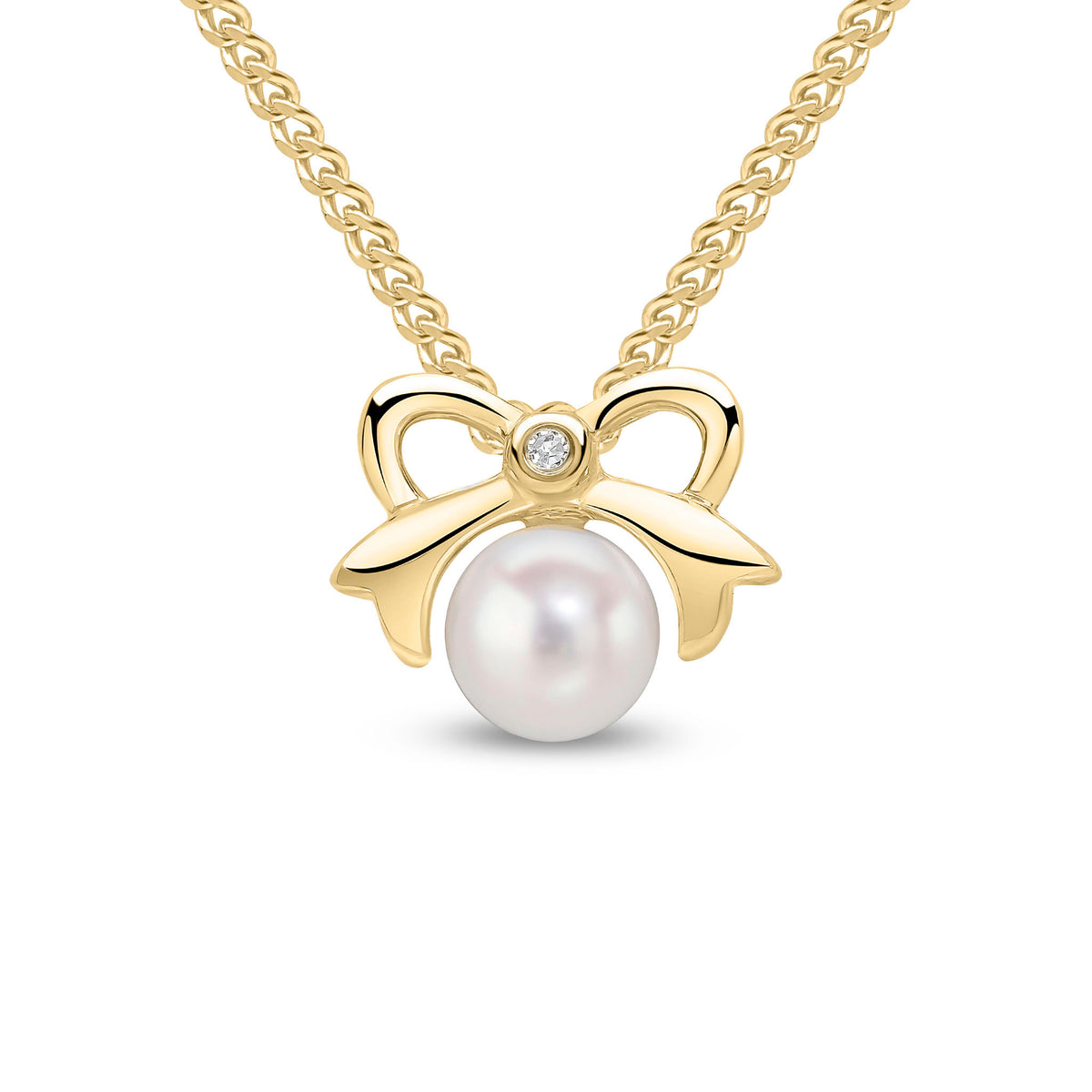 9CT YG PEARL & DIAMOND BOW DESIGN SLIDER PENDANT