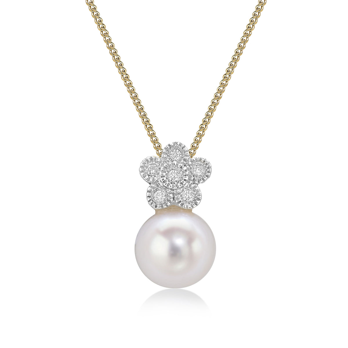 9CT YG DIAMOND MILLEGRAIN CLUSTER & FRESHWATER PEARL SLIDER PENDANT