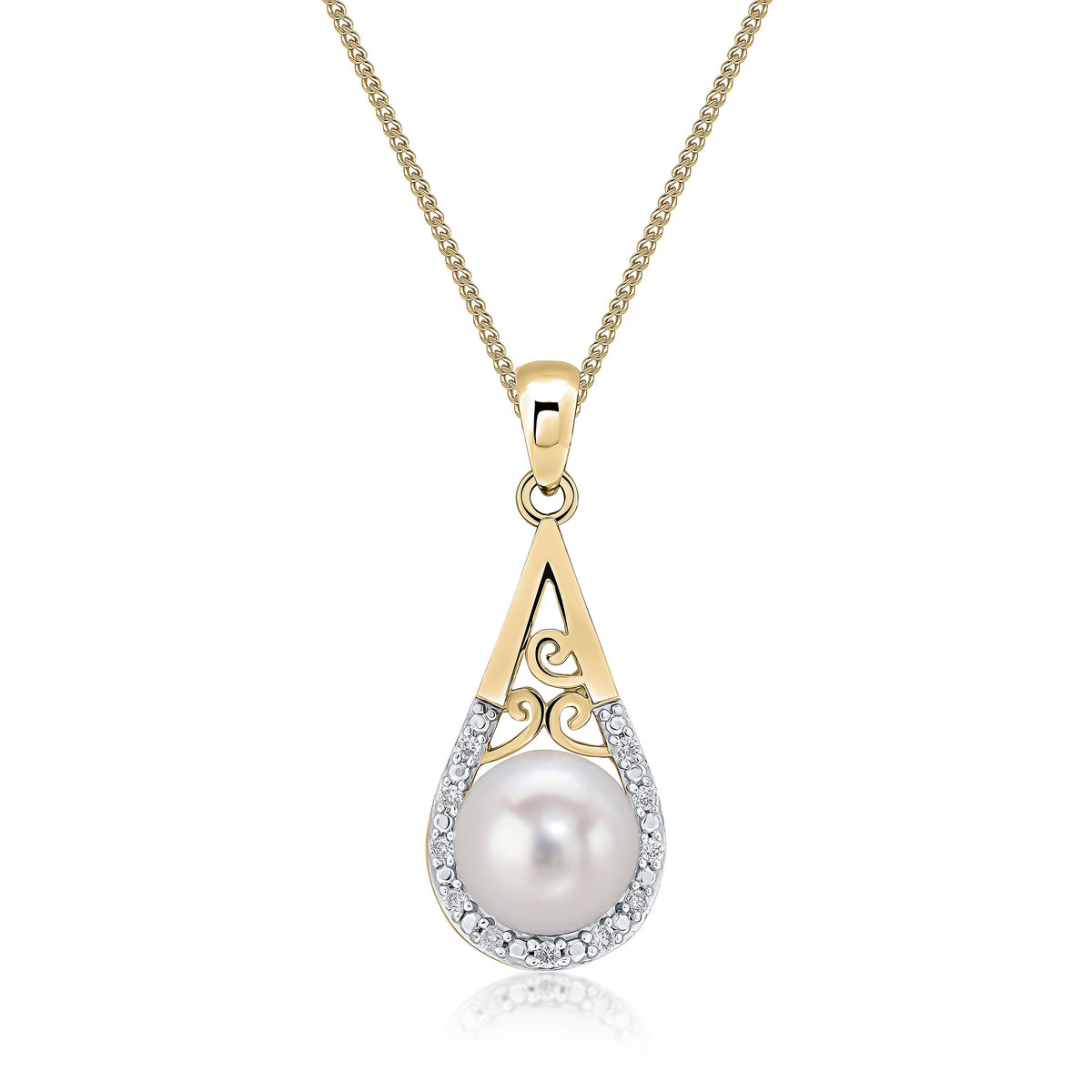 9CT YG FRESHWATER PEARL & DIAMOND SET PEARSHAPE PENDANT