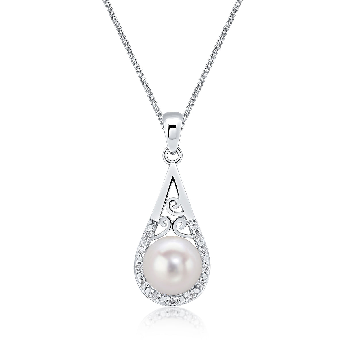 9CT WG FRESHWATER PEARL & DIAMOND SET PEARSHAPE PENDANT