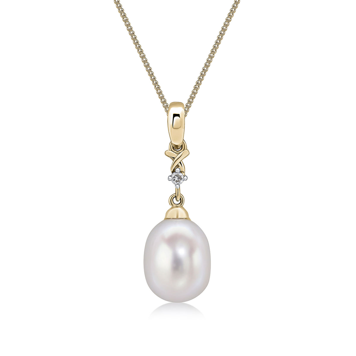 9CT YG CULTURED FRESHWATER PEARL AND DIAMOND 2ST PENDANT WITH PLAIN LOOP TOP