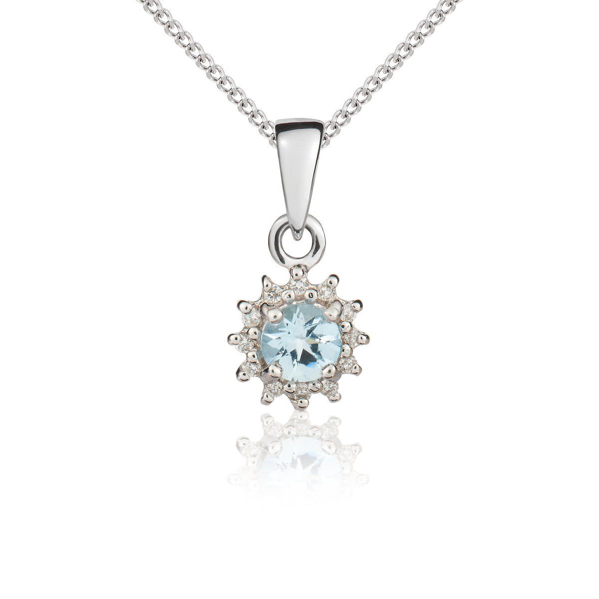 9WG ROUND 4MM AQUA & DIAMOND CLUSTER CLAW PENDANT
