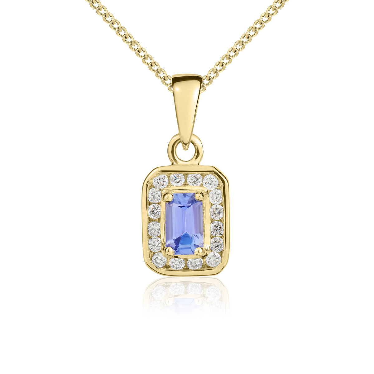 9CT YG 5X3 OCTAGON TANZANITE & DIAMOND CLUSTER PENDANT