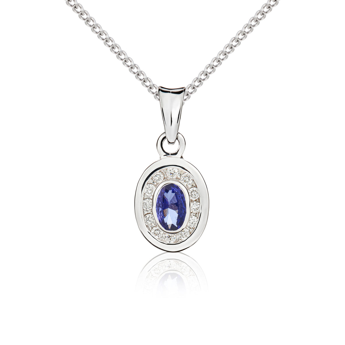 9WG OVAL 5X3 TANZANITE & DIAMOND CLUSTER RUBOVER PENDANT