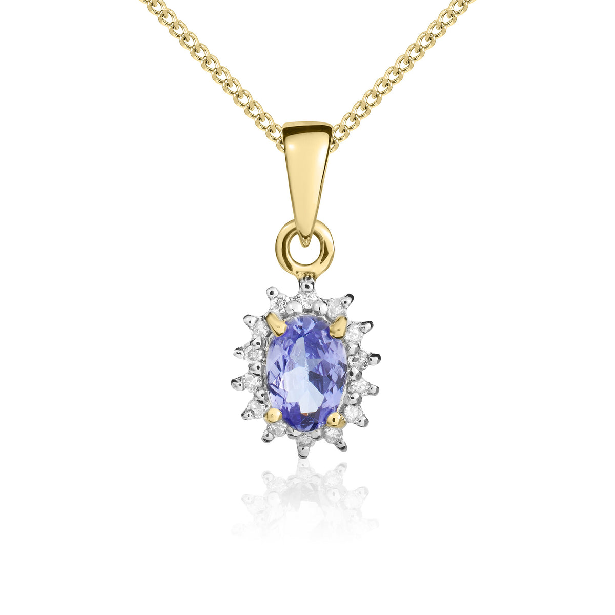 9YG OVAL 6X4 TANZANITE & DIAMOND CLUSTER CLAW PENDANT