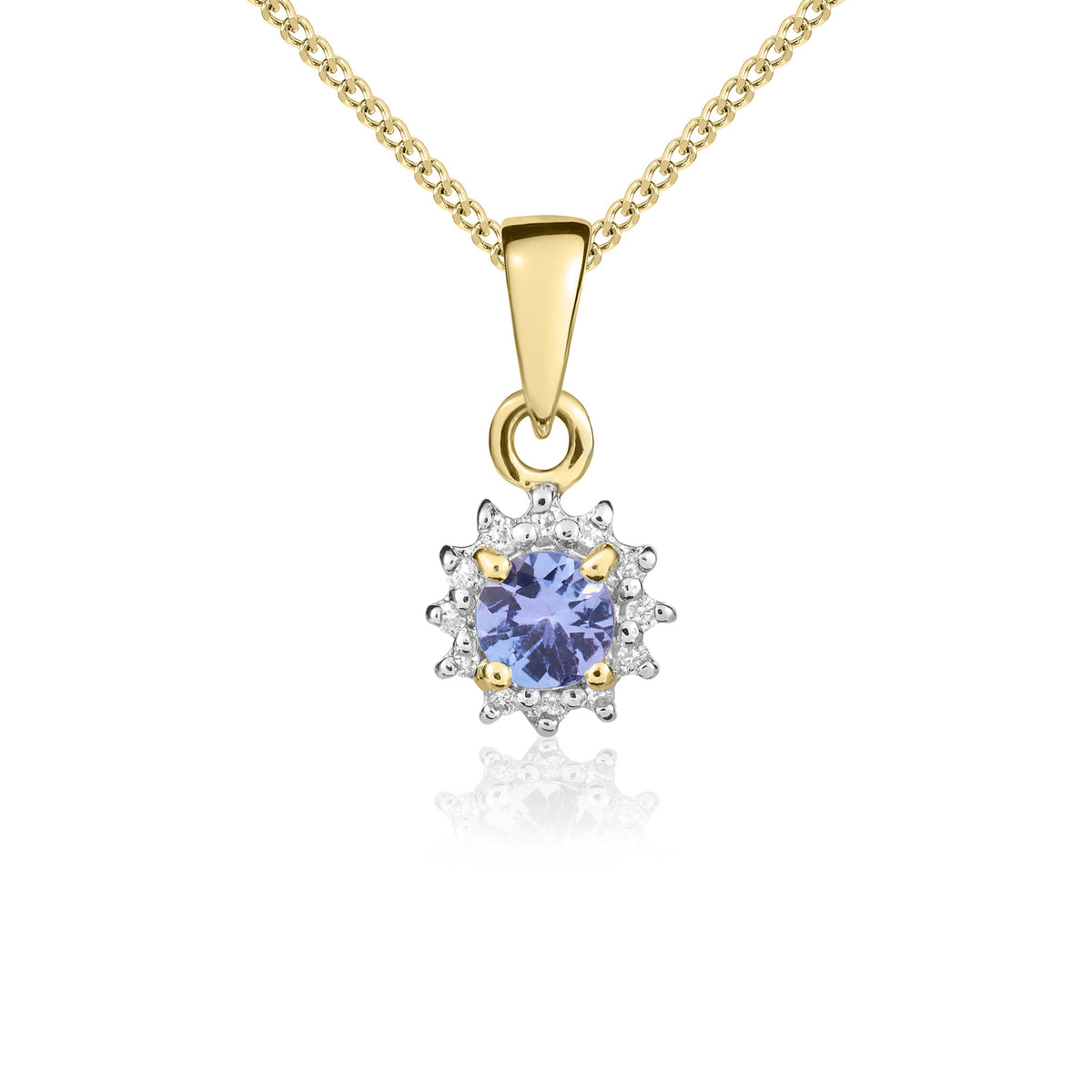 9YG ROUND 4MM TANZANITE & DIAMOND CLUSTER CLAW PENDANT