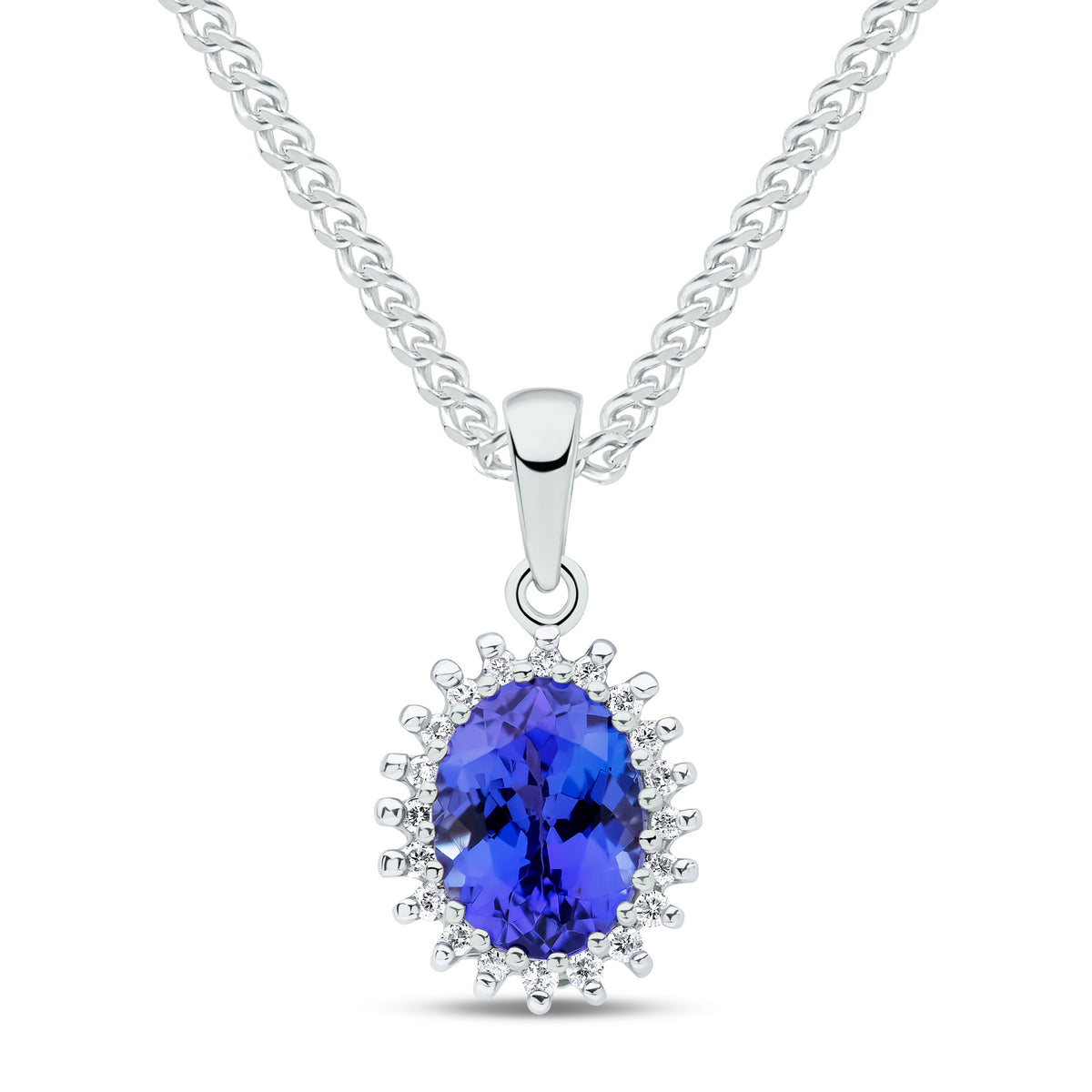 9WG OVAL TANZANITE AND DIAMOND CLAW CLUSTER PENDANT
