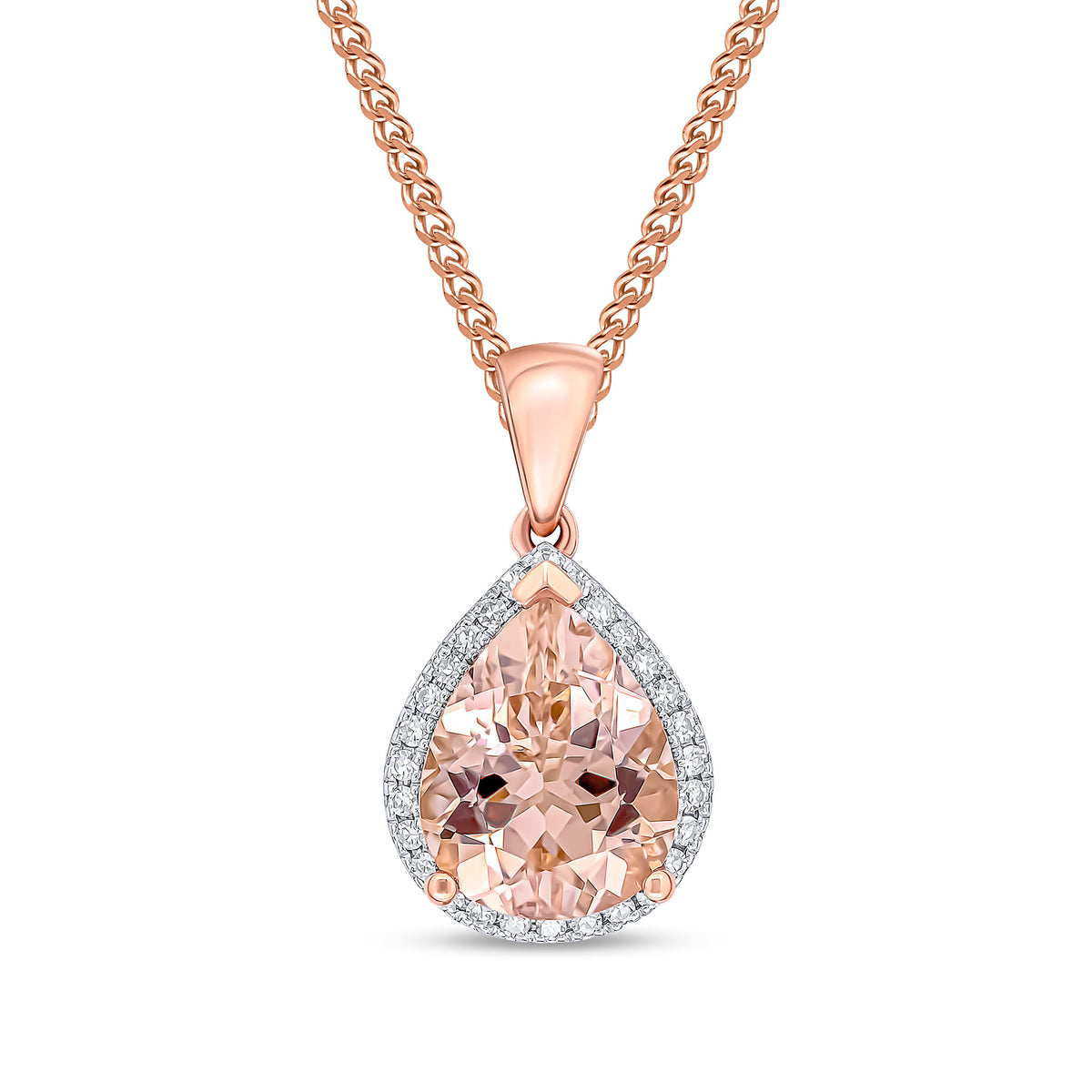 9RG PEAR MORGANITE & DIAMOND CLUSTER PENDANT