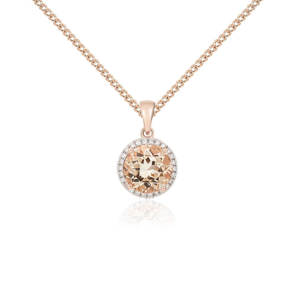 9CT RG 8MM ROUND MORGANITE AND DIAMOND CLAW CLUSTER PENDANT